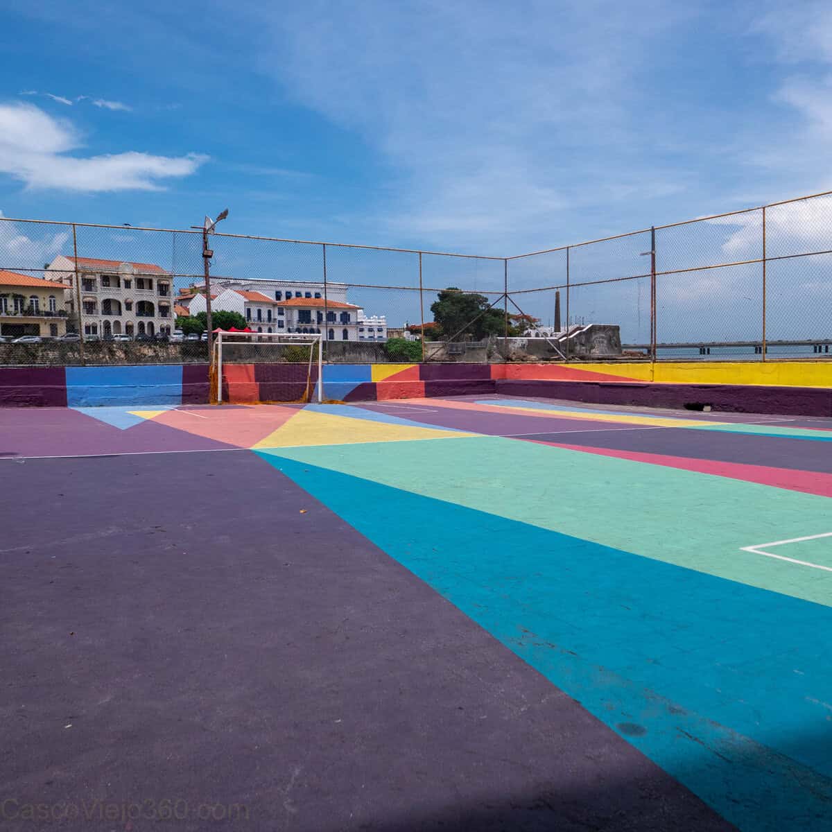 Colorful soccer courts on Calle 4a in Casco Viejo, Panama City, located next to Mail Boxes Etc.