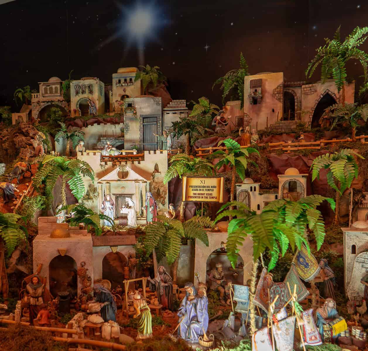 Traditional Christmas Nativity display inside the Church of the Golden Altar (Iglesia de San José) in Casco Viejo, Panama City.