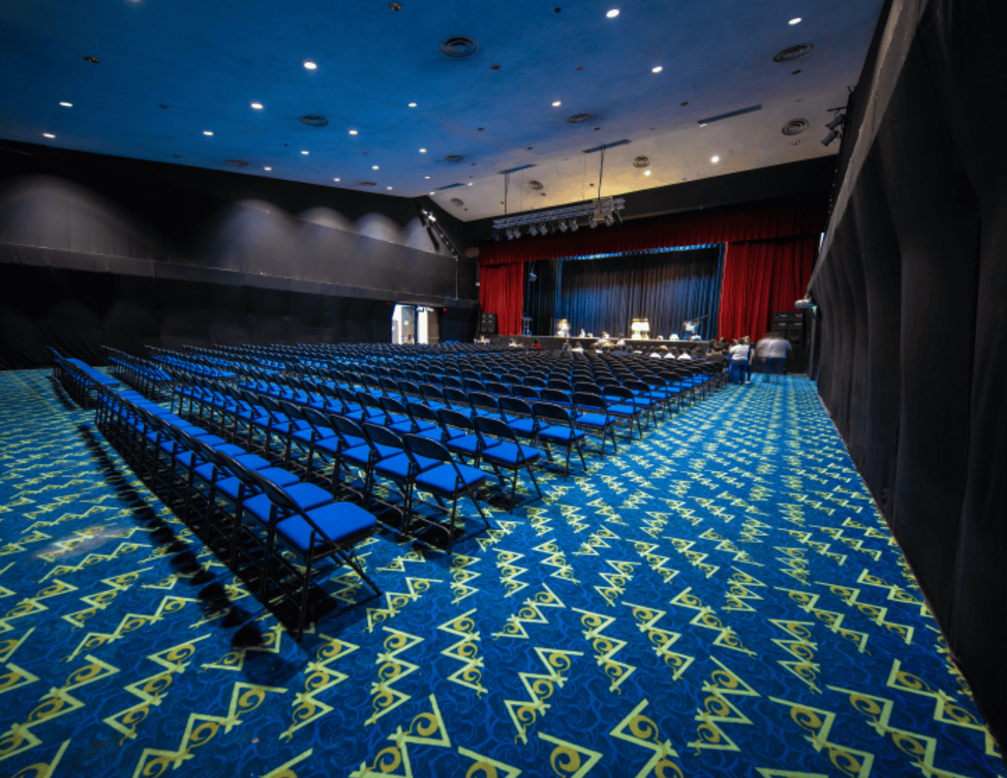 Theatre-style meeting room at ATLAPA Convention Center in Panama City prepared for a conference or keynote presentation.