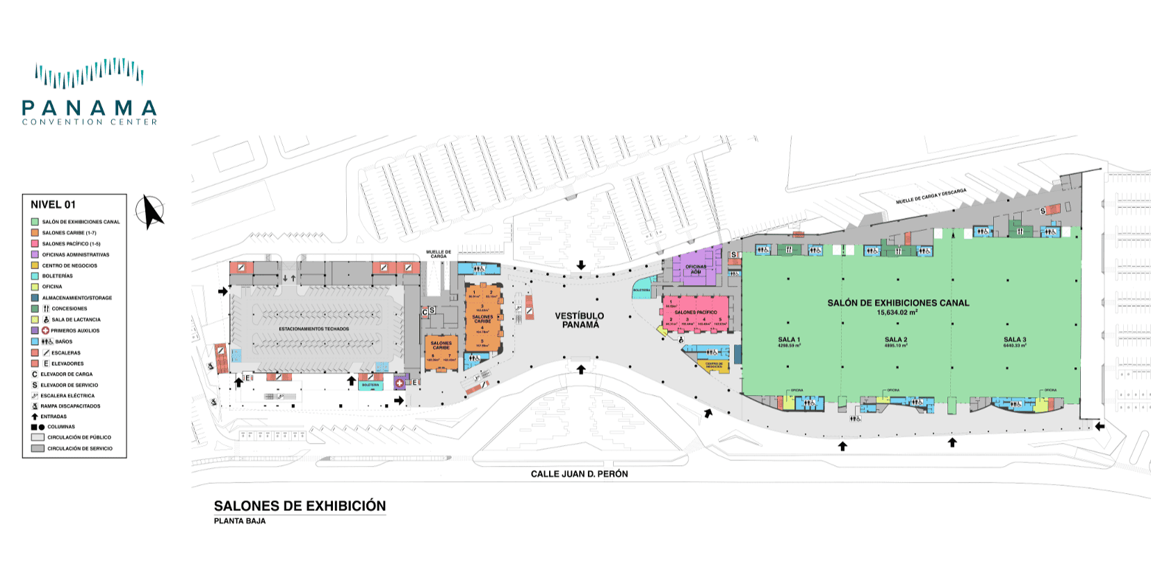 Panama Convention Center floor plan showing exhibition halls, meeting rooms and event spaces on the Amador Causeway.
