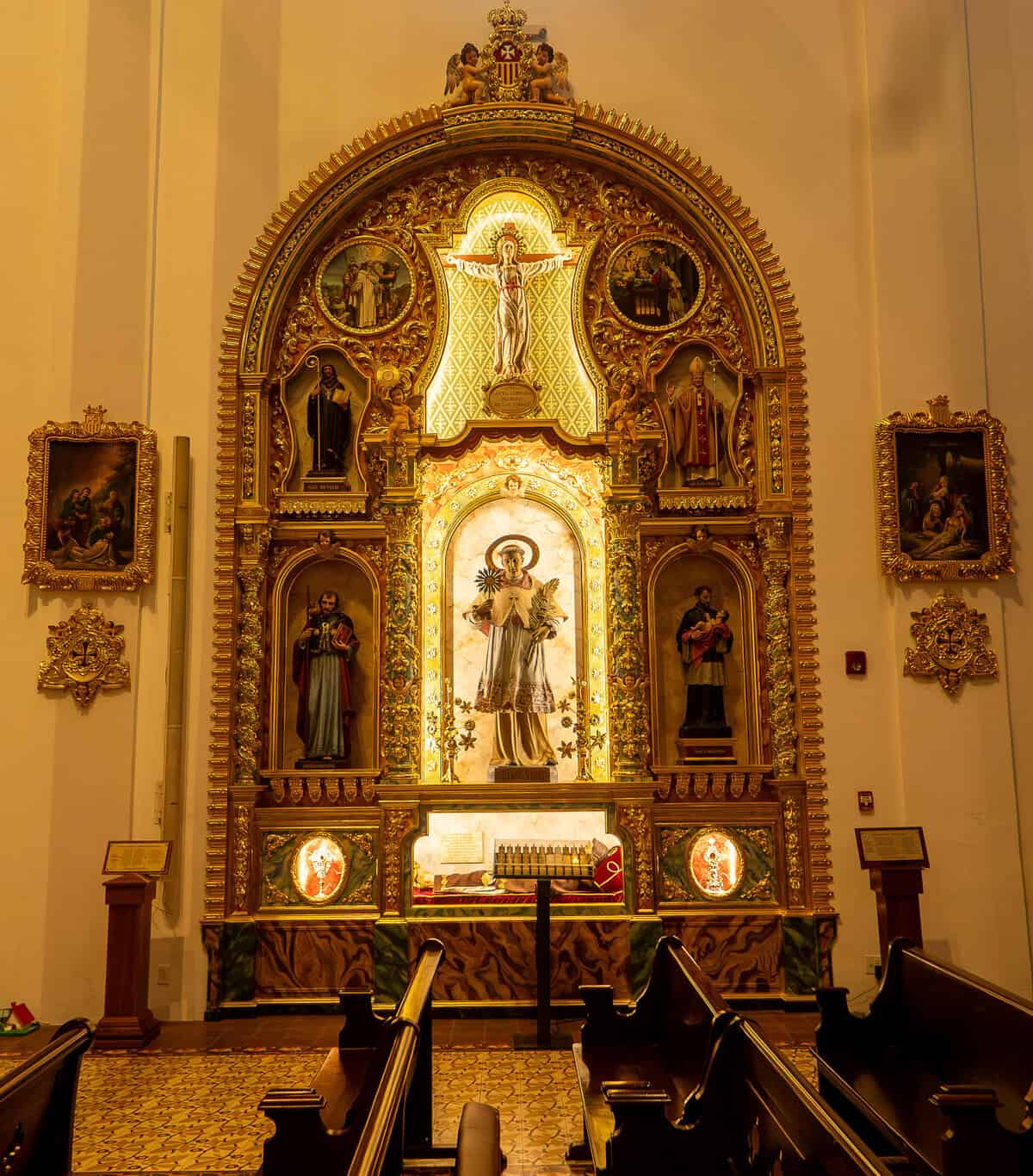 Historic side altar inside La Merced Church in Casco Viejo, Panama City.