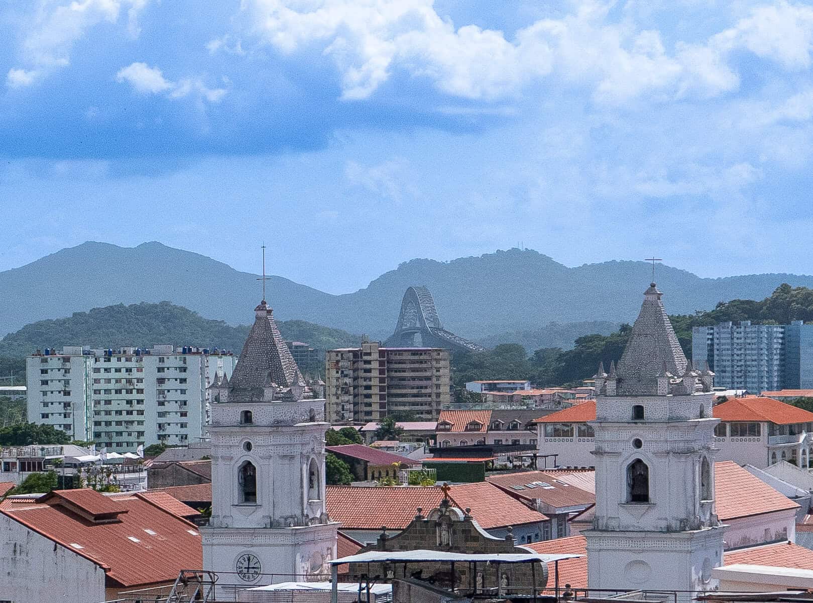 Panoramic view from the Observation Tower at San Francisco Church overlooking Casco Viejo, Panama City