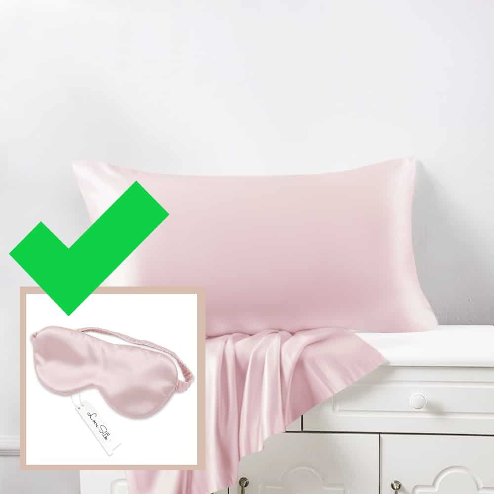 Jedwabna Poszewka + Opaska Na Oczy Do Spania Jedwabna ZESTAW PROMOCYJNY Pudrowy Róż + 4 Gumki GRATIS