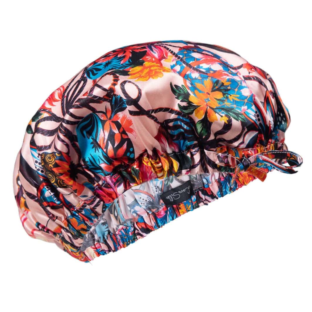 Jedwabny Turban Na Głowę Wiązany z Gumką z Motywem Motyla + 2 Gumki GRATIS