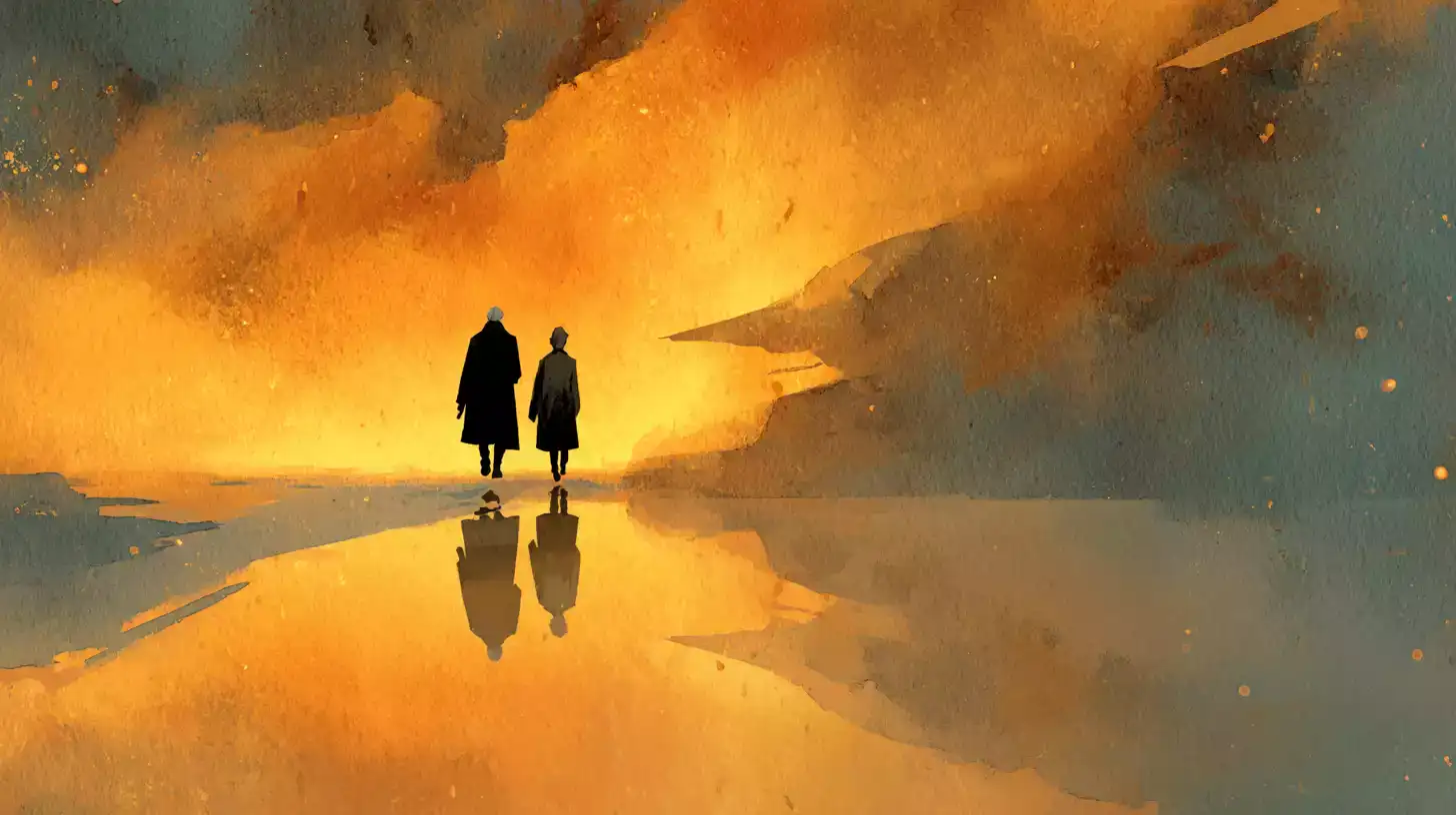 Illustration onirique d'une personne et de son guide