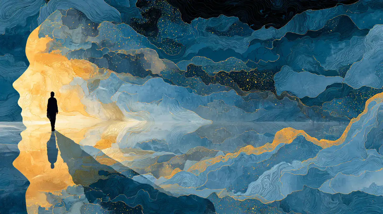 Illustration onirique d'une silhouette dans une lumière apaisante