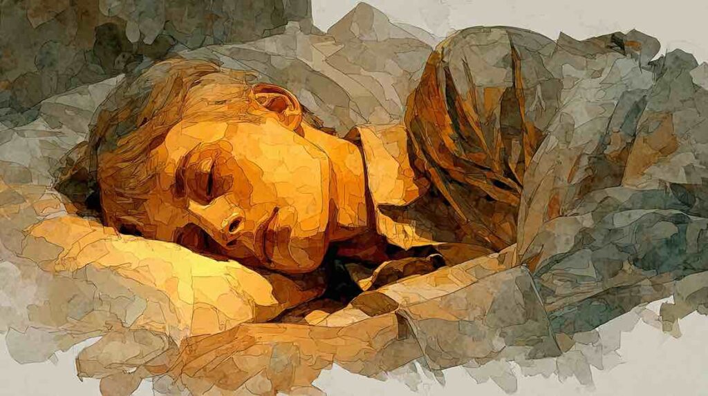 Illustration d'une figure épuisée au réveil évoquant la fatigue émotionnelle persistante malgré le repos