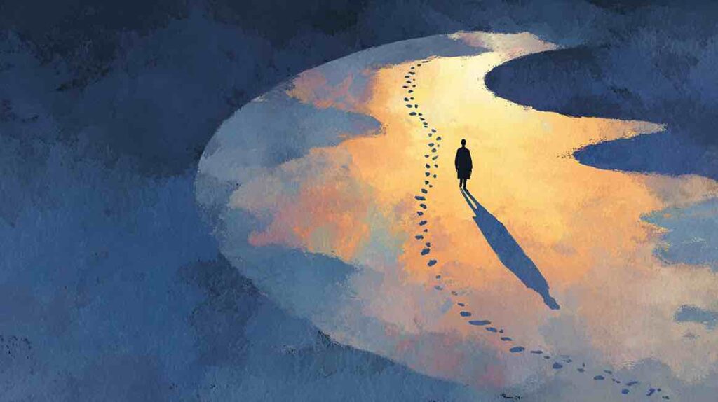 Illustration d'une figure tournant en rond évoquant la compulsion de répétition freudienne