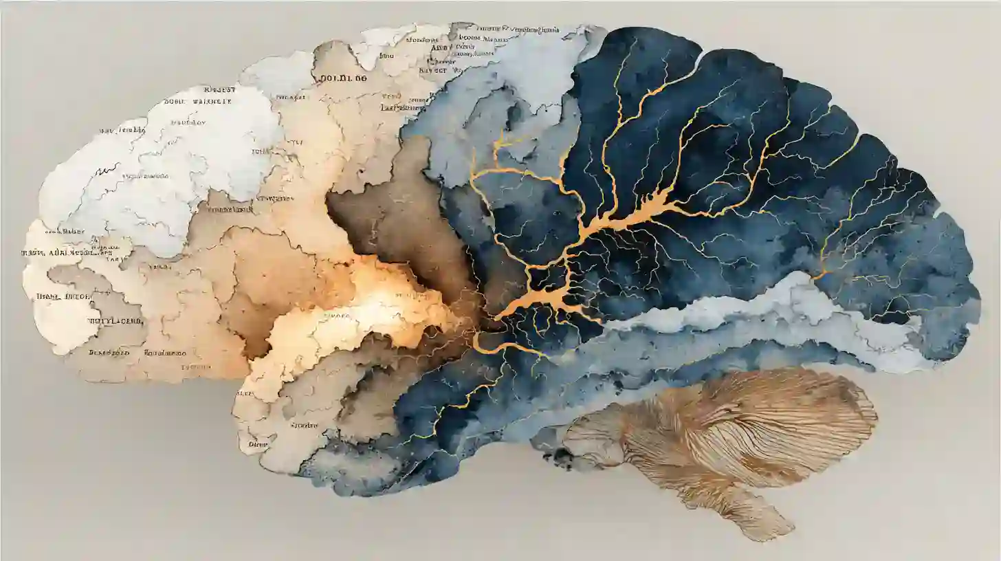 Illustration onirique d'une carte cérébrale lumineuse