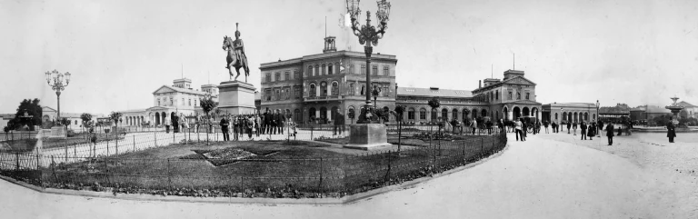 Historische Ansicht des frühen Durchgangsbahnhofs in Hannover