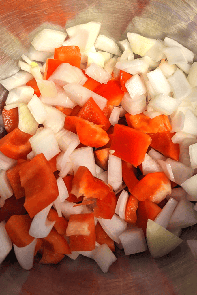 diced red pepper and onion