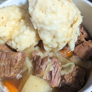 Irish beef stew with fluffy steamed dumplings (1)