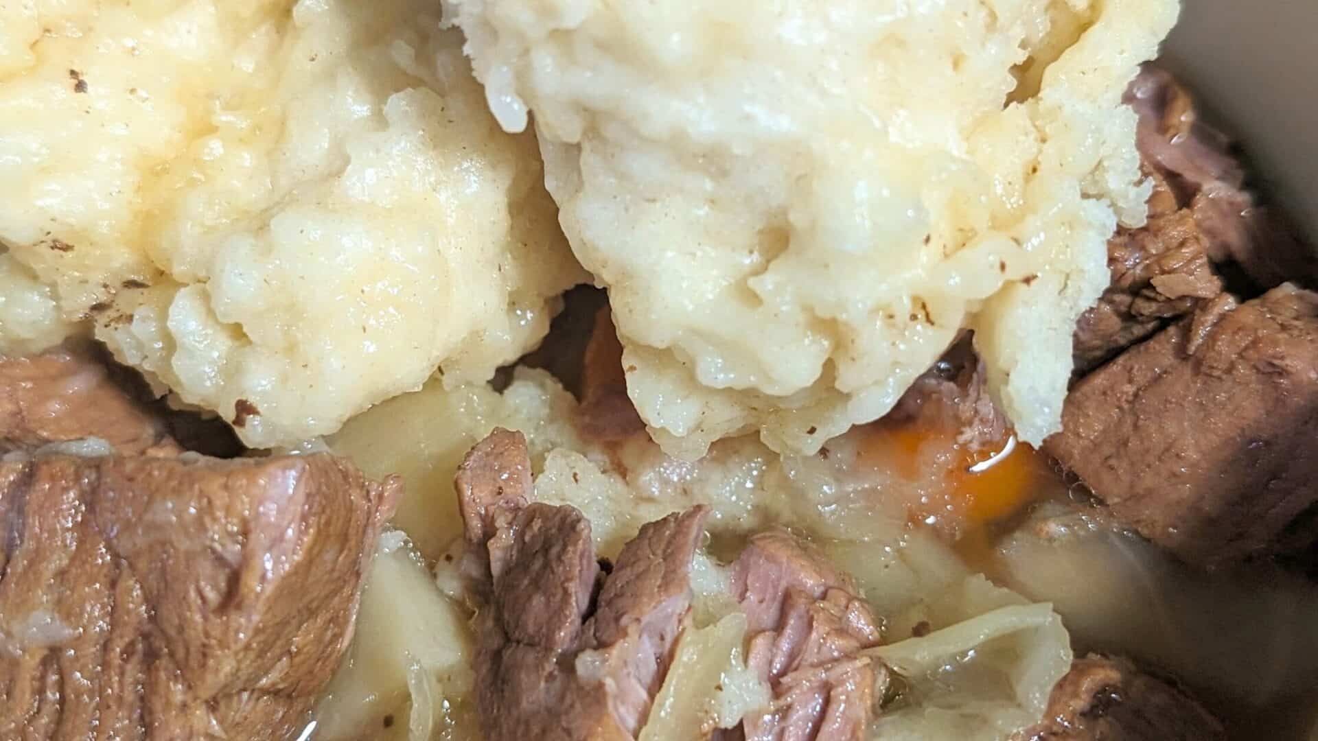 Irish beef stew with fluffy steamed dumplings