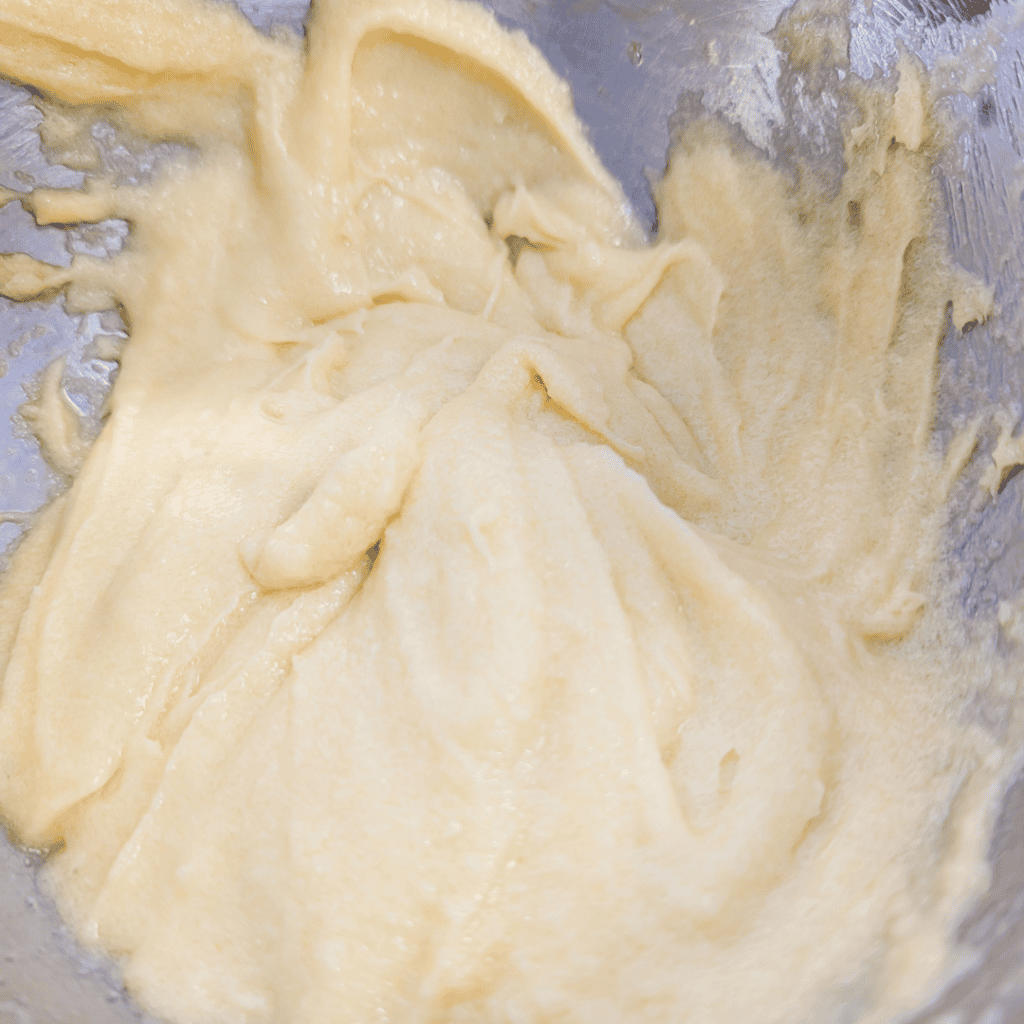 Batter for vintage blueberry lemon crumble squares in a mixing bowl.