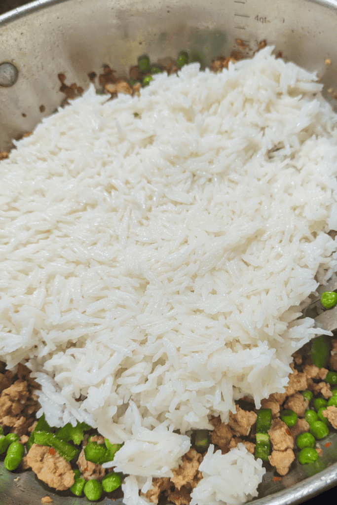 add cooked rice to meat mixture for dinner