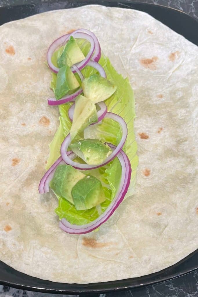 avocado red onion lettuce tortilla wrap