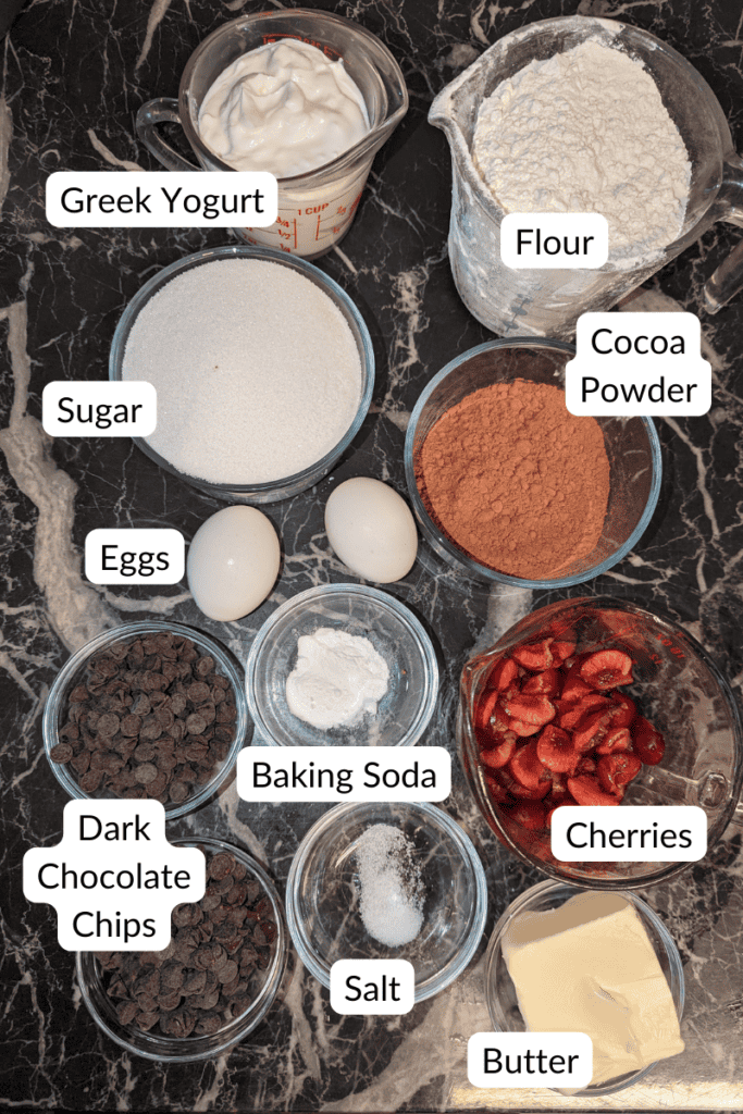 gather ingredients chocolate cherry muffins