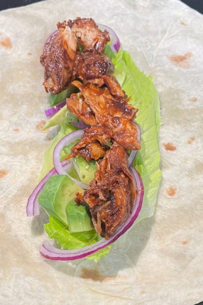 lettuce red onion bbq chicken tortilla wrap