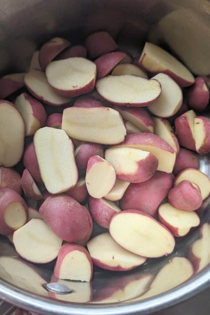 mini red skin potatoes cut in half