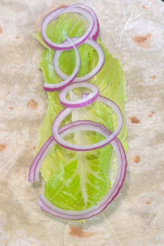 romaine lettuce red onion tortilla wrap