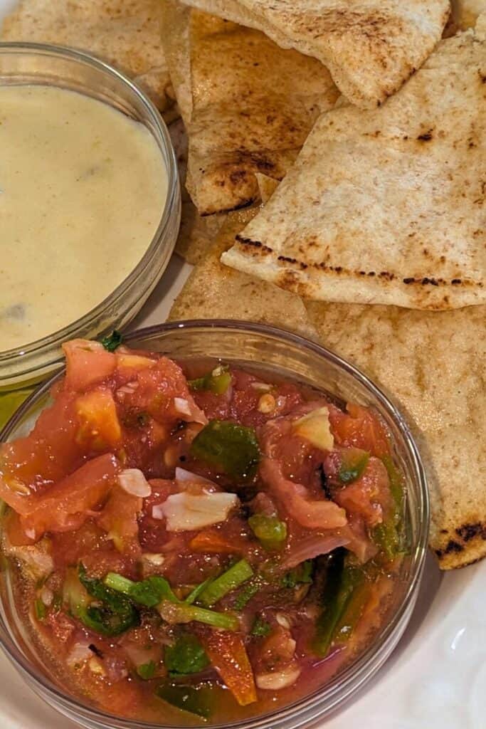 serve roasted tomato salsa with queso blanco and air fried pita chips