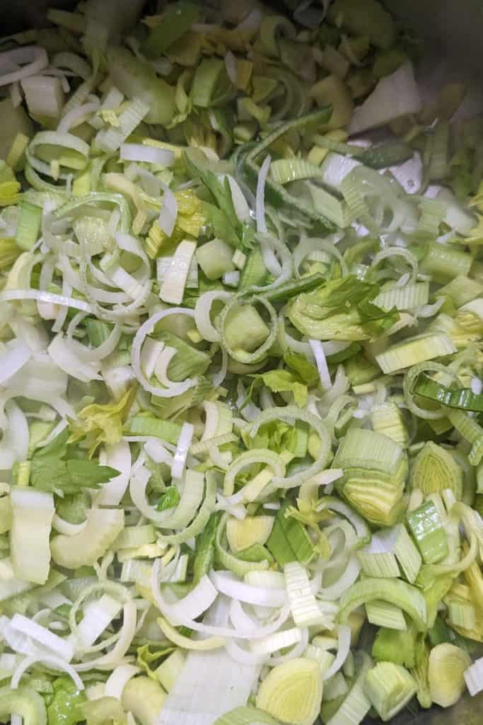 add to soup pot leeks and celery