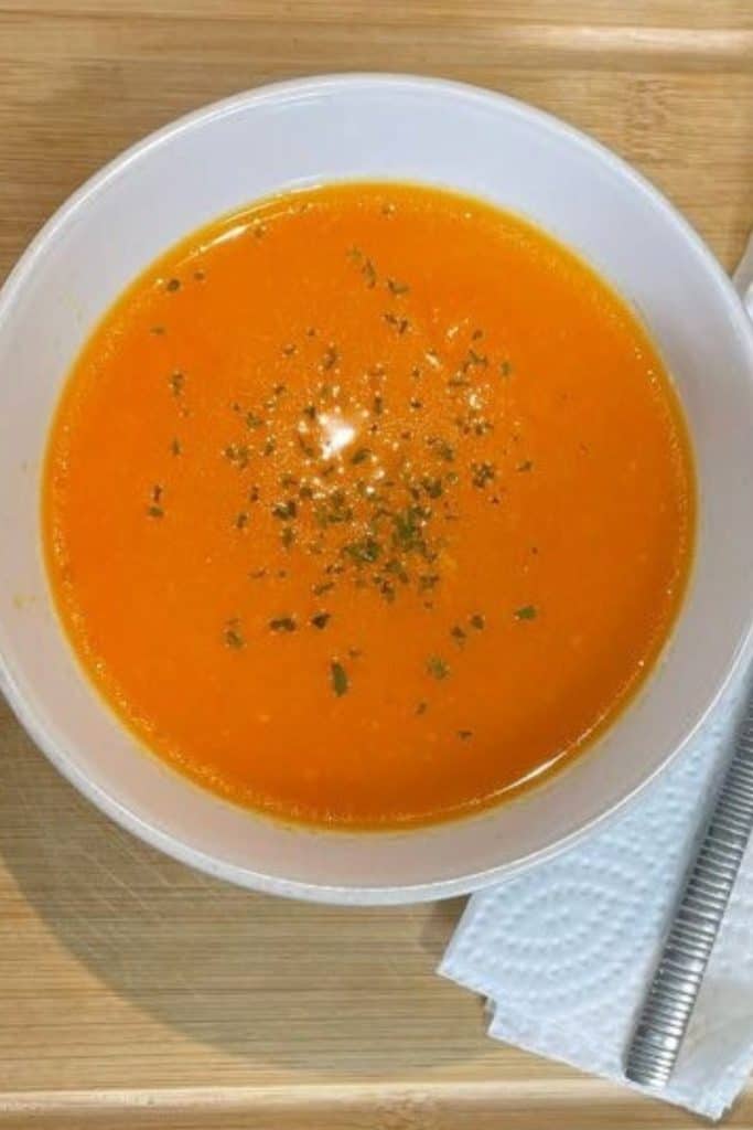 bowl of carrot orange ginger soup