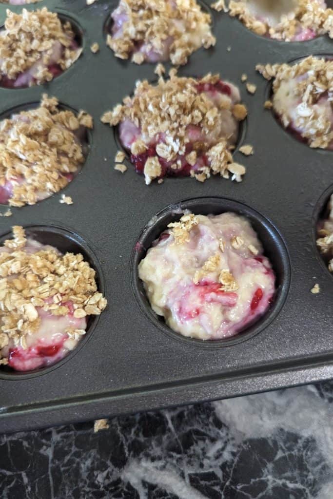 sprinkle raspberry muffins with the oat streusel