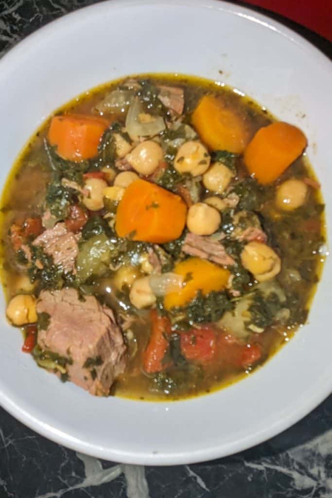 a bowl of Middle Eastern Lamb Stew From Leftover Lamb Shank
