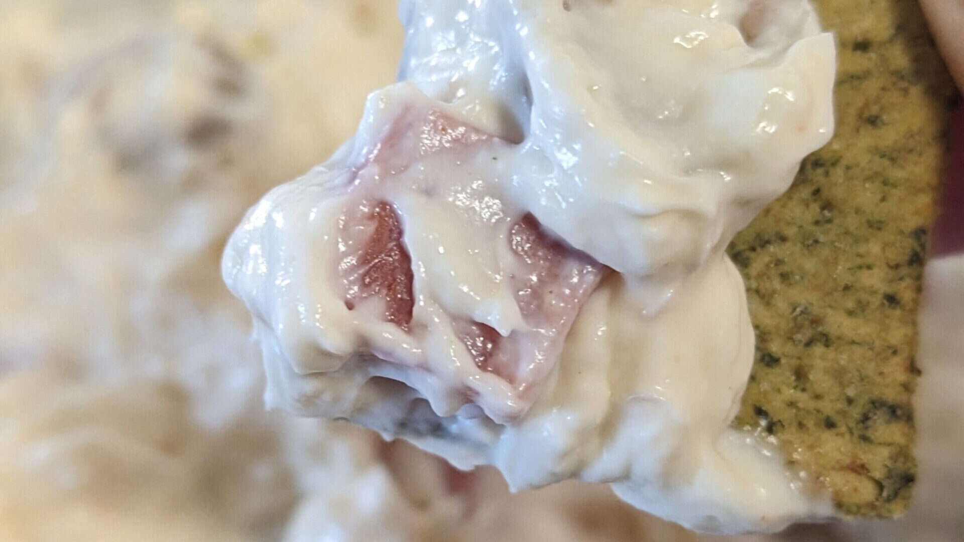 classic cream cheese holiday dip with olives and pepperoni