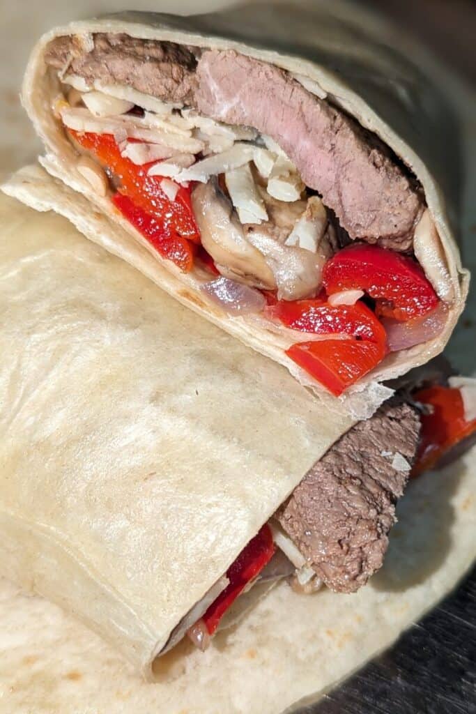 fill steak pepper mushroom wrap and eat (2)