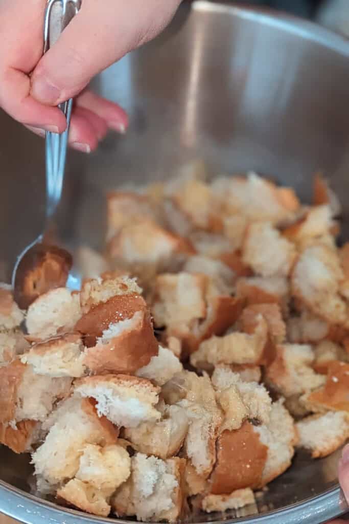 toss the bread around in egg mixture to coat