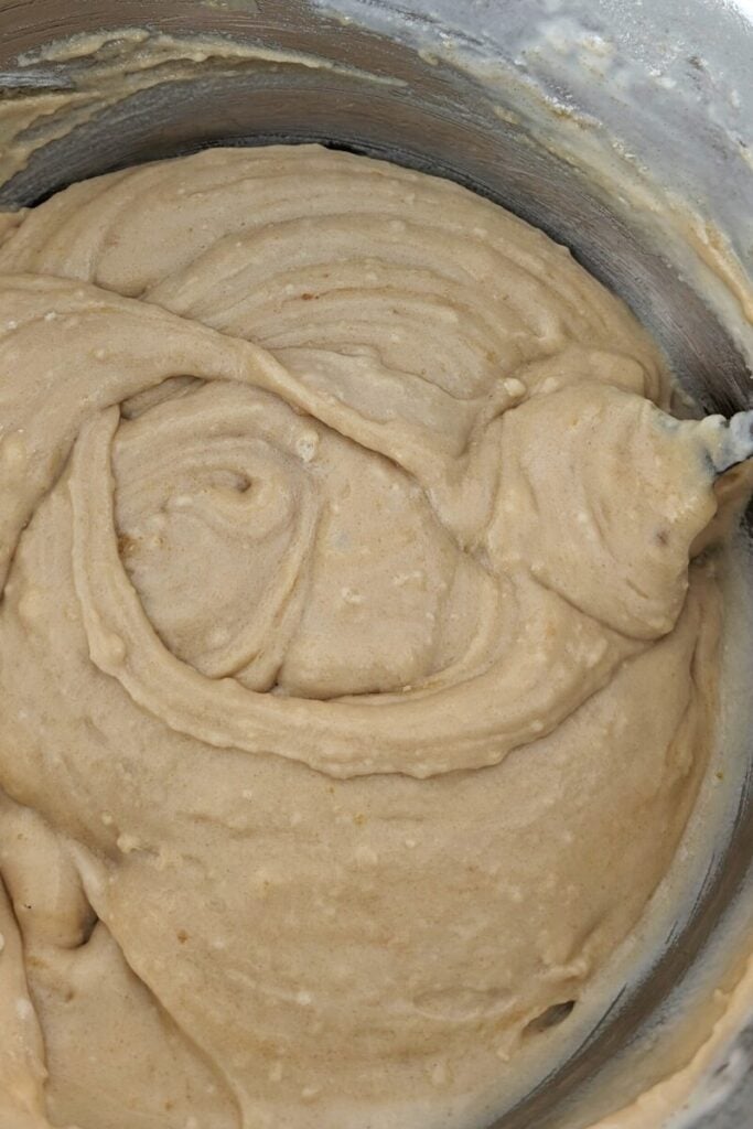 blending muffin batter with fork
