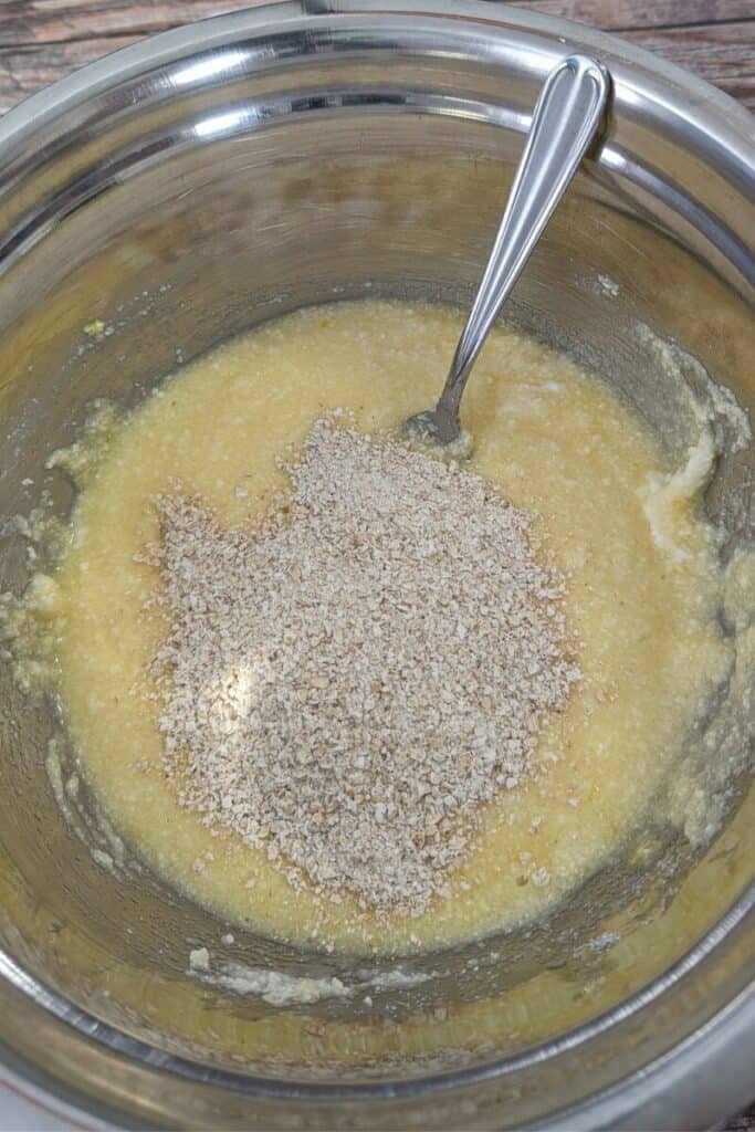 adding ground oat flakes to wet ingredients