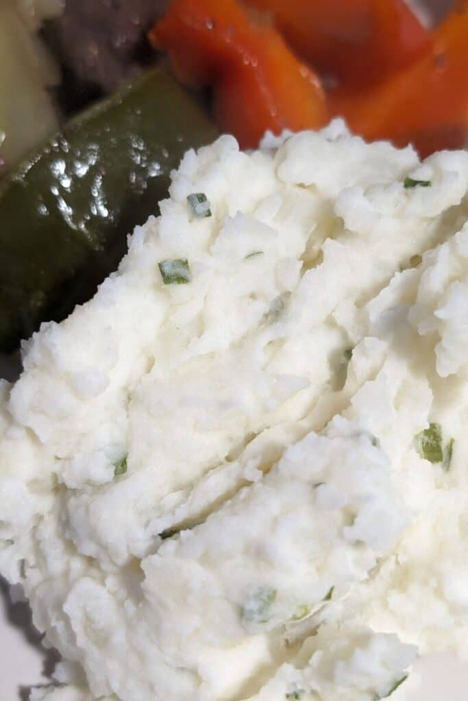 cooked mayo mashed potatoes with dried chives