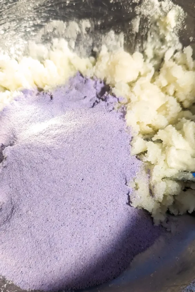 adding taro powder to cream cheese base
