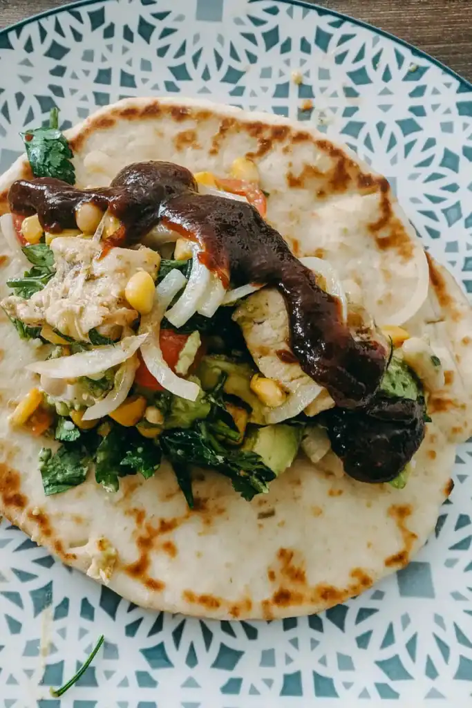 bbq chicken salad wrap with naan