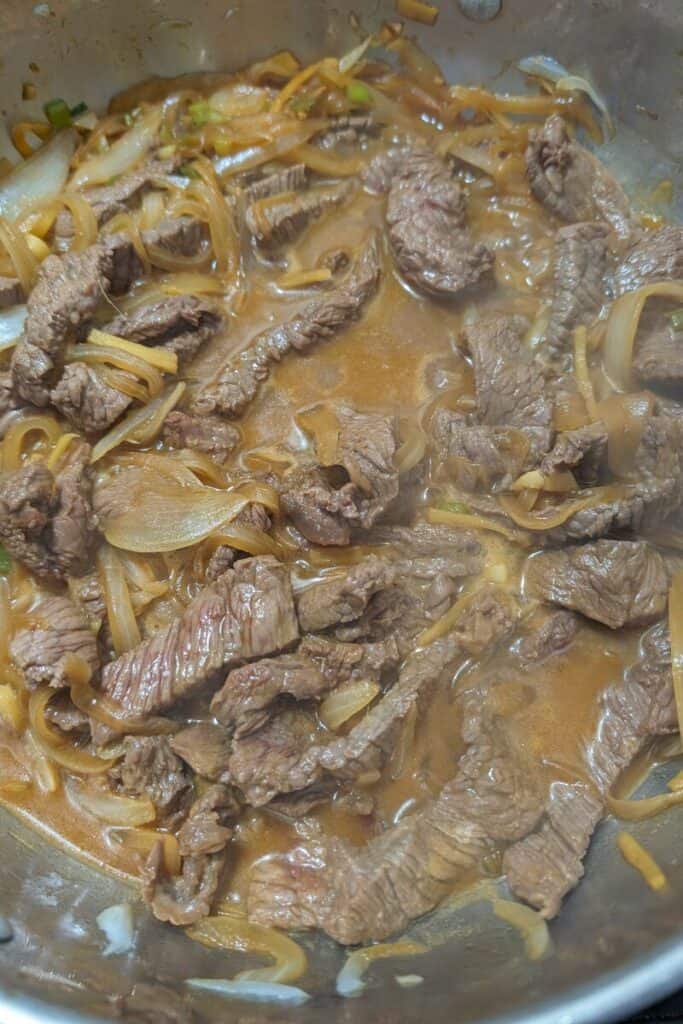 cooked sauced beef and onion