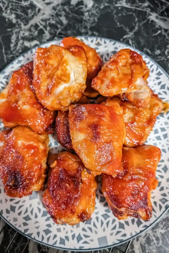 Honey Sriracha BBQ Sauced Air Fryer Chicken Thighs