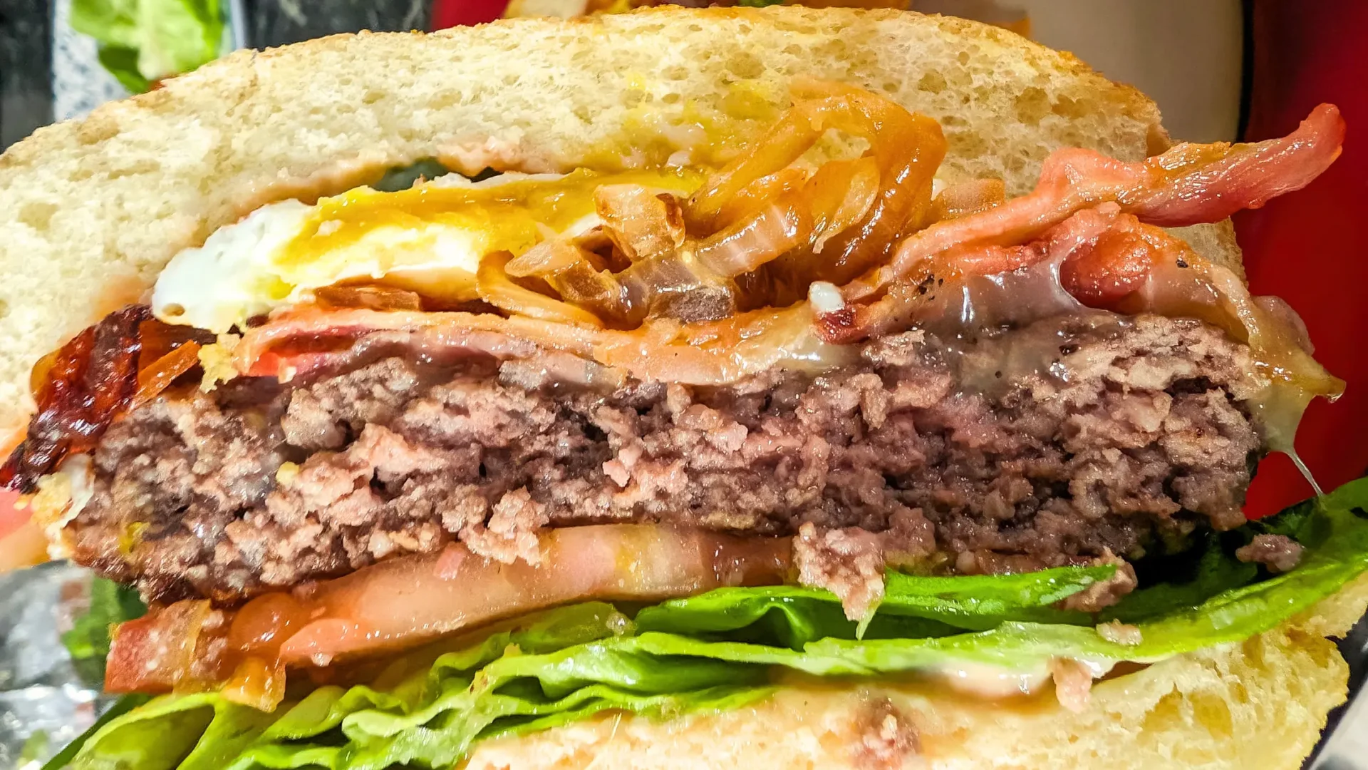 the ultimate bacon egg burger indoors