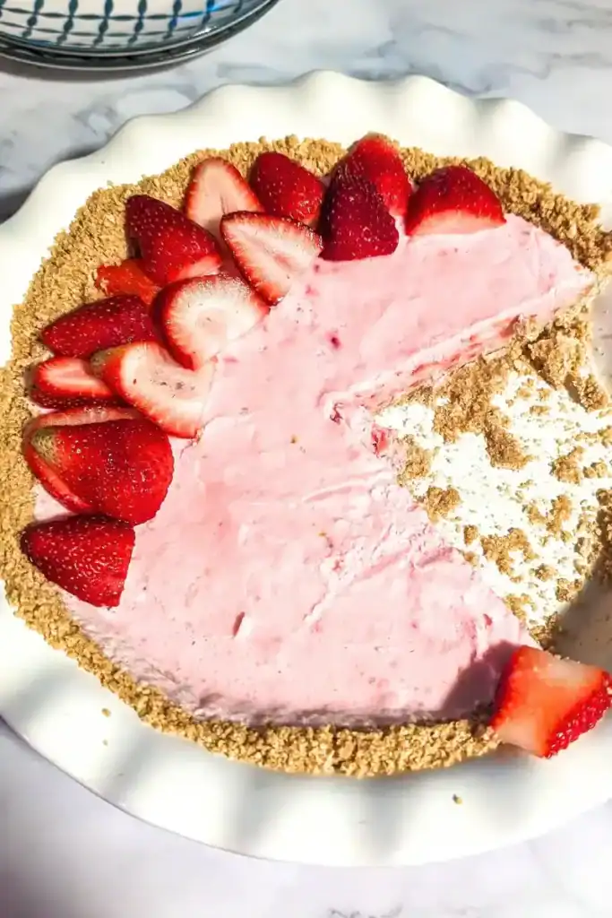 frozen strawberry no bake pie piece missing