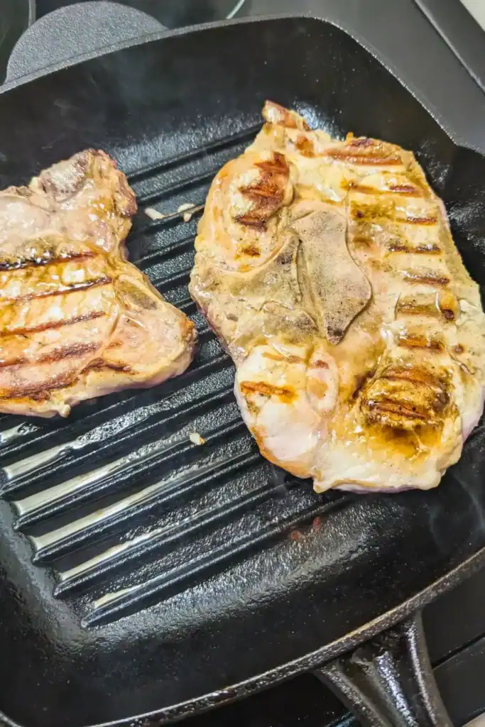 grilling pork chops in cast iron grill pan