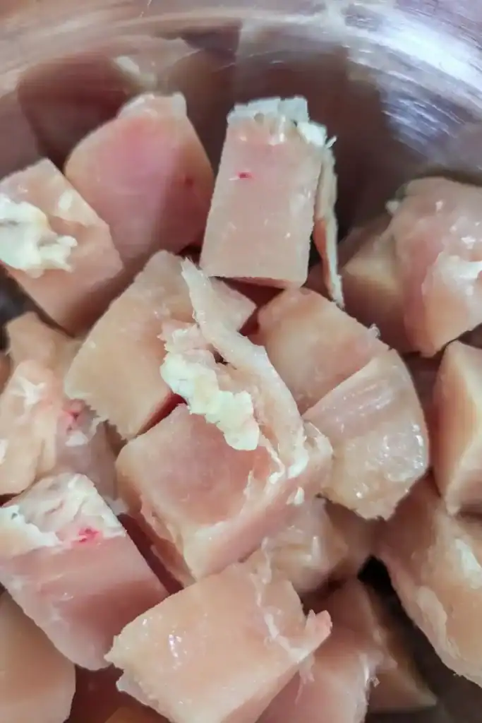 raw chicken breast cut into cubes