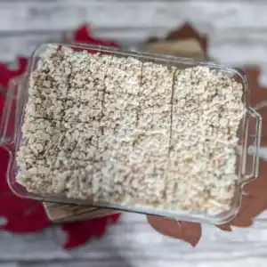 the rice krispie treats in the baking dish