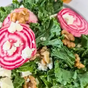 the recipe card image of the sweet beet and kale salad