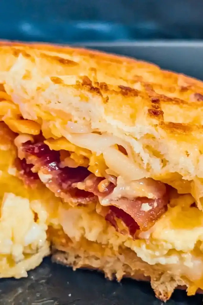 inside the waffle bacon egg sandwich
