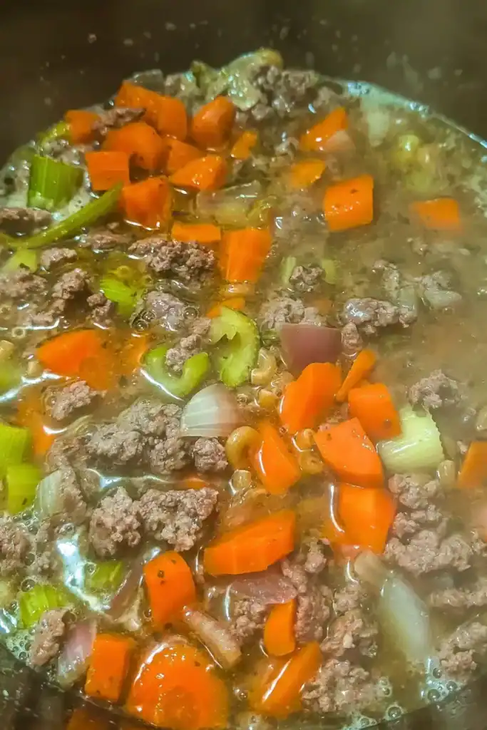 the cooked macaroni in the soup