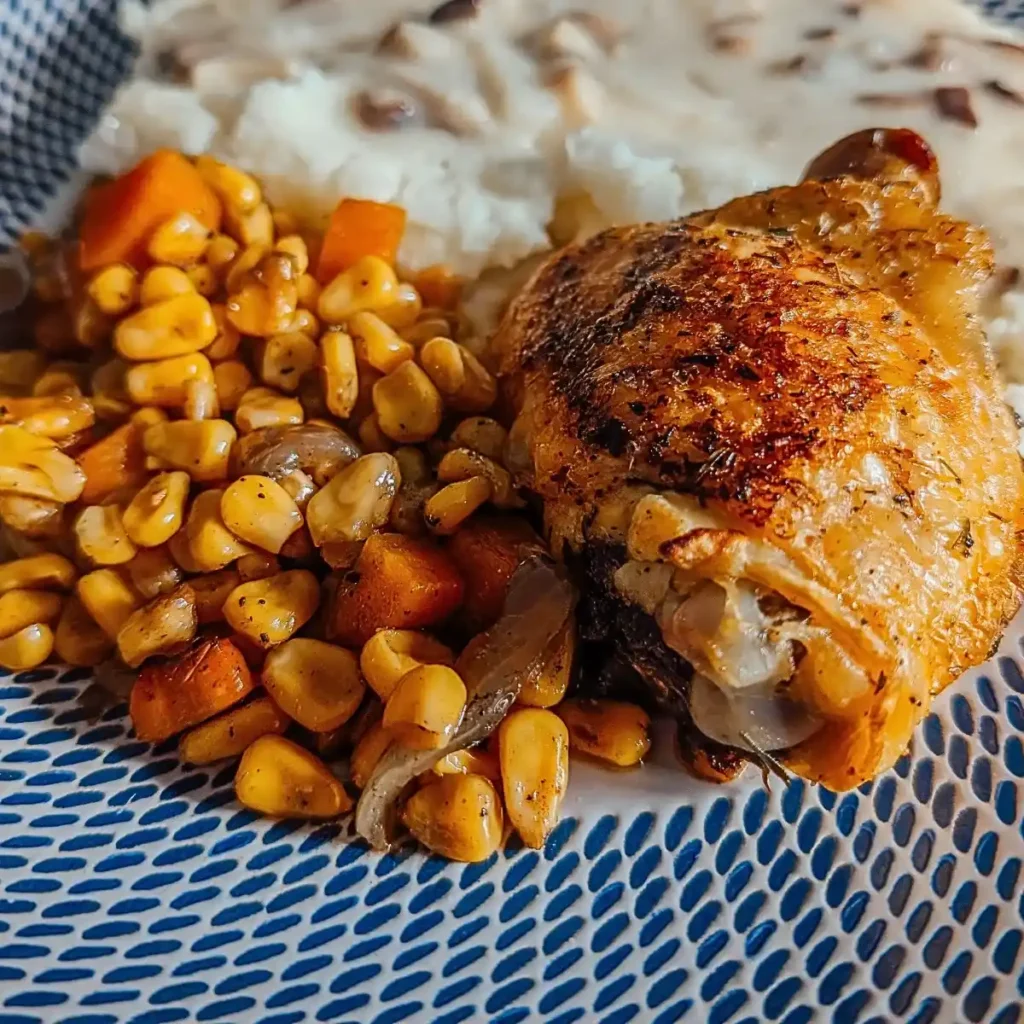 rustic baked chicken thighs and veggies