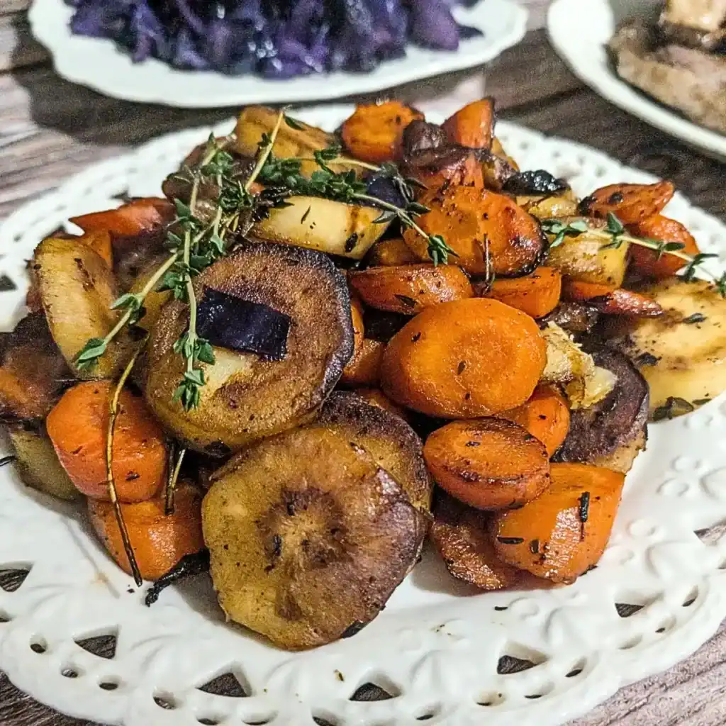 sauteed carrots and parsnips on decorative plate