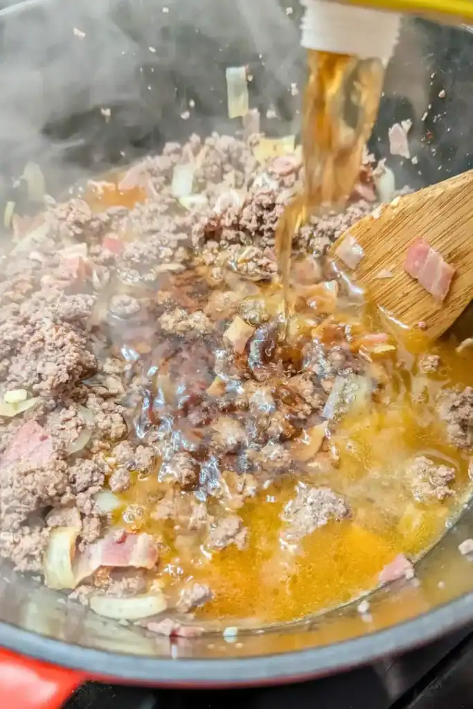 adding the beef broth